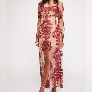 For love and lemons Temecula embroidered brick red maxi size small